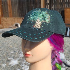 Ladies Green Palm Tree BLING Hat NEW